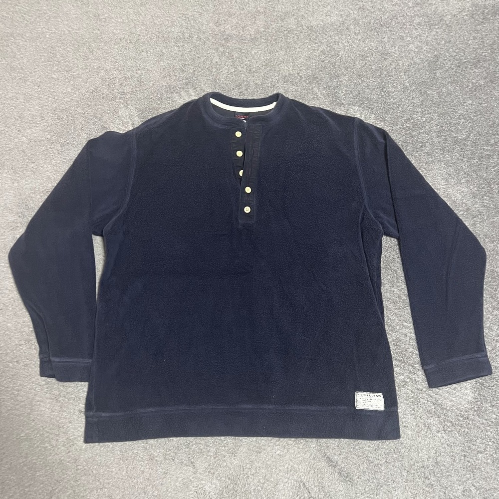 Y2K Tommy Hilfiger Long Sleeve Fuzzy Sherpa Style Outer Henley Shirt Size XL